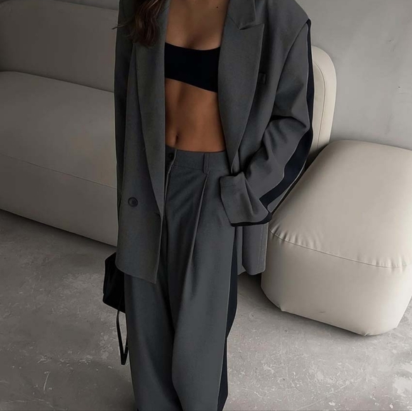 Elegant Grey Patchwork 2 Piece Sets Women Outfit Fashion Long Sleeve - Picture 6 of 6